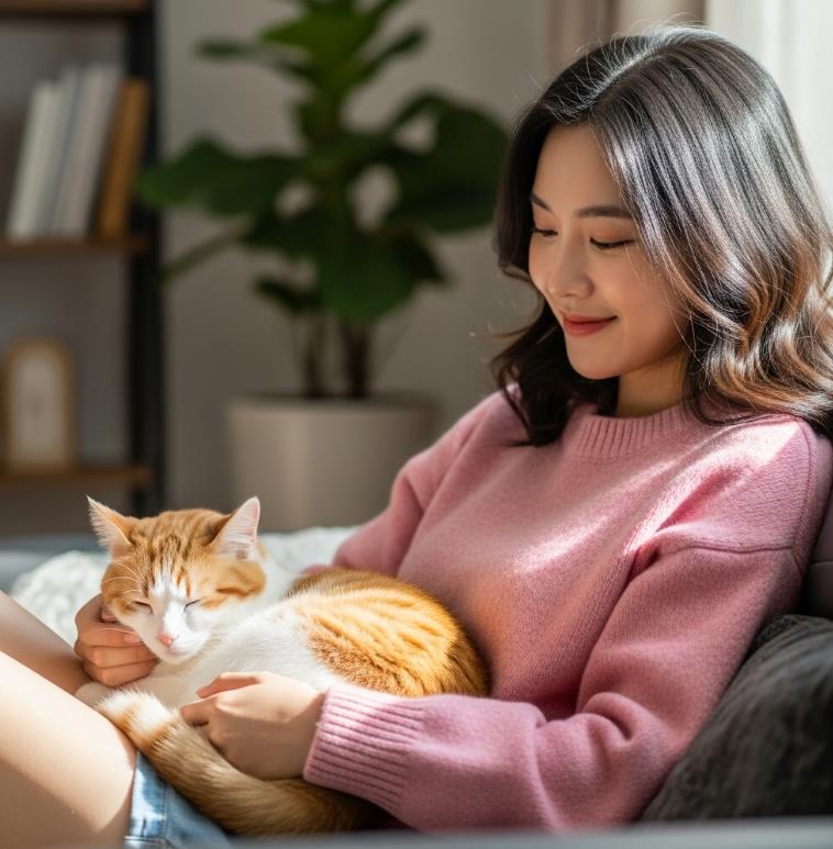 고양이가 무릎 위에