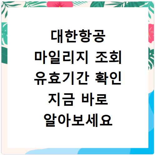 대한항공 마일리지 조회 유효기간 확인 지금 바로 알아보세요
