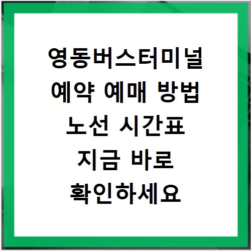 영동버스터미널 예약 예매 방법 노선 시간표 지금 바로 확인하세요