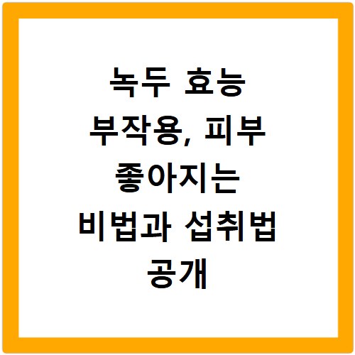 녹두 효능 부작용, 피부 좋아지는 비법과 섭취법 공개